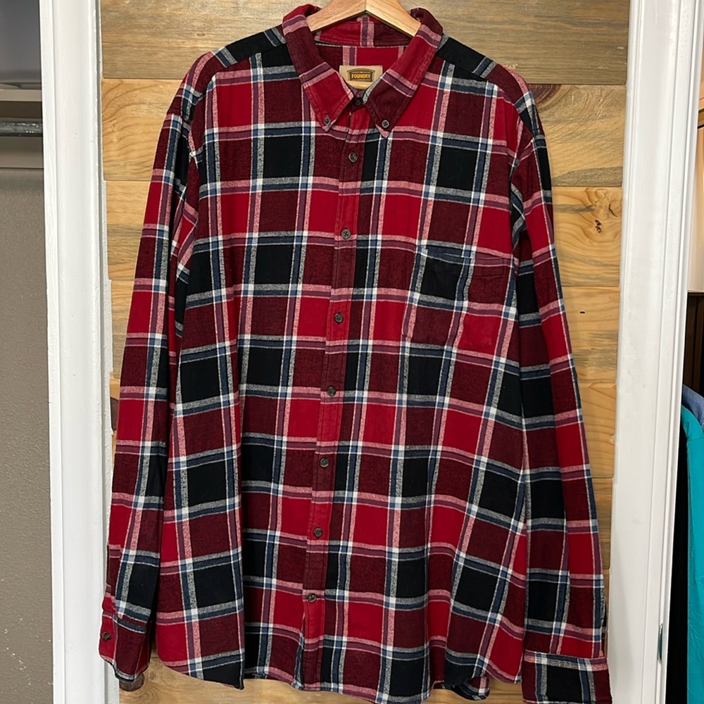Foundry Men's Long Sleeve Flannel Big & Tall Button Down 100%‎ Cotton Shirt 2XLT